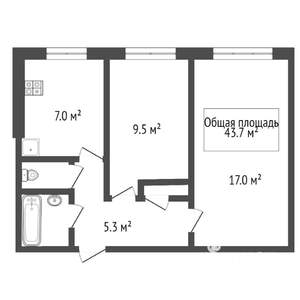 2-к квартира, вторичка, 42м2, 1/9 этаж