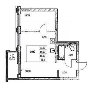 2-к квартира, строящийся дом, 47м2, 12/21 этаж