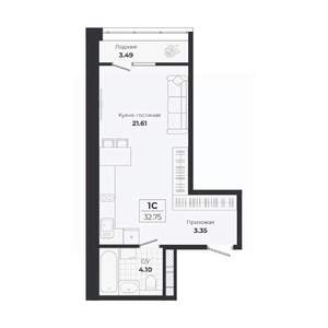 Студия квартира, строящийся дом, 29м2, 6/9 этаж