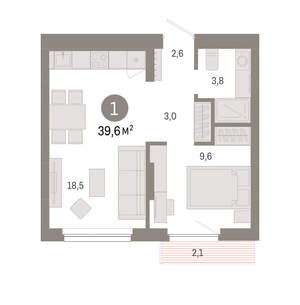 1-к квартира, вторичка, 40м2, 4/12 этаж