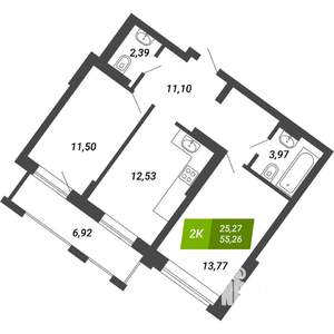2-к квартира, строящийся дом, 55м2, 19/28 этаж
