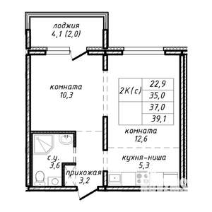 2-к квартира, строящийся дом, 37м2, 5/17 этаж