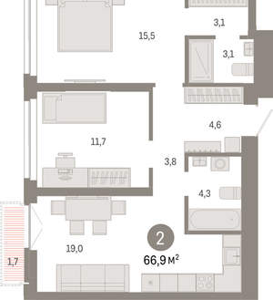 2-к квартира, вторичка, 67м2, 19/23 этаж