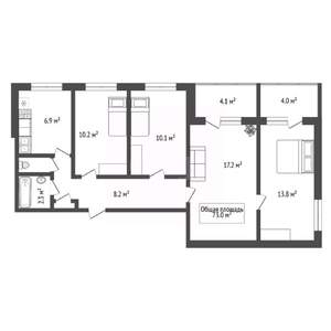 4-к квартира, вторичка, 73м2, 3/9 этаж