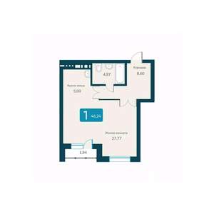 1-к квартира, вторичка, 46м2, 12/19 этаж