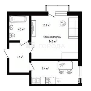 1-к квартира, вторичка, 34м2, 2/3 этаж