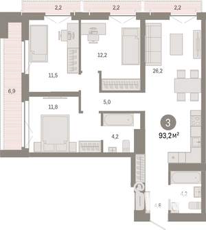 3-к квартира, вторичка, 93м2, 7/23 этаж