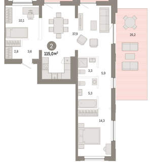 2-к квартира, вторичка, 115м2, 2/17 этаж