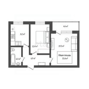 2-к квартира, вторичка, 55м2, 6/10 этаж