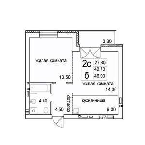 2-к квартира, строящийся дом, 46м2, 7/8 этаж
