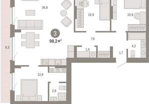 3-к квартира, вторичка, 98м2, 8/12 этаж