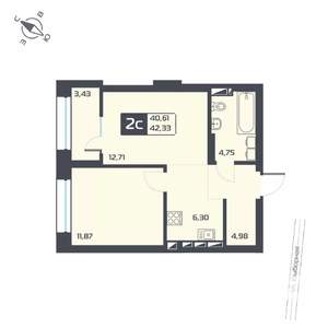 2-к квартира, вторичка, 42м2, 10/25 этаж