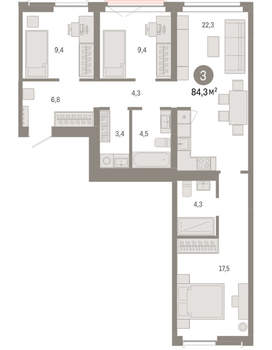 3-к квартира, вторичка, 84м2, 5/23 этаж