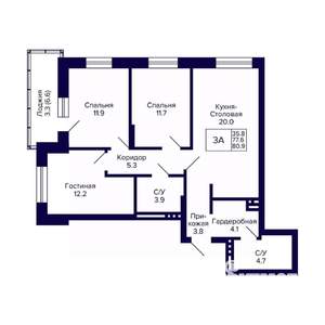 3-к квартира, вторичка, 81м2, 4/10 этаж