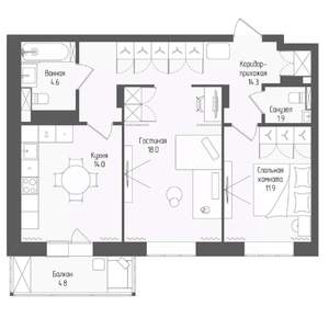 2-к квартира, вторичка, 66м2, 10/18 этаж