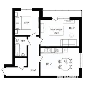 2-к квартира, вторичка, 59м2, 12/12 этаж