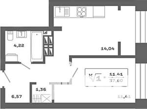 1-к квартира, вторичка, 38м2, 23/25 этаж