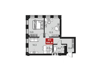 2-к квартира, вторичка, 59м2, 9/14 этаж
