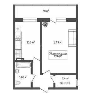 1-к квартира, вторичка, 50м2, 2/26 этаж