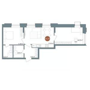 2-к квартира, вторичка, 56м2, 3/15 этаж