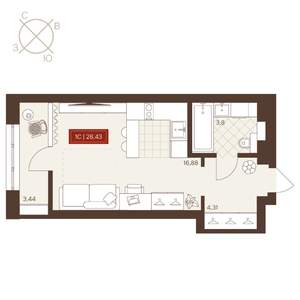 1-к квартира, строящийся дом, 28м2, 15/24 этаж