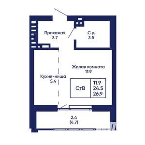 Студия квартира, вторичка, 27м2, 3/14 этаж
