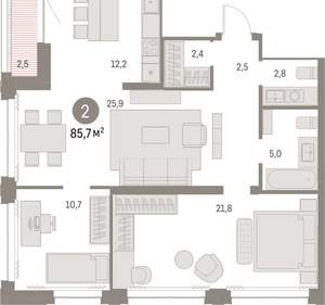 2-к квартира, вторичка, 85м2, 23/30 этаж