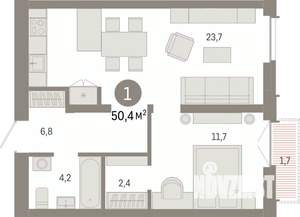 1-к квартира, вторичка, 50м2, 5/14 этаж