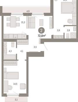 2-к квартира, вторичка, 73м2, 9/12 этаж
