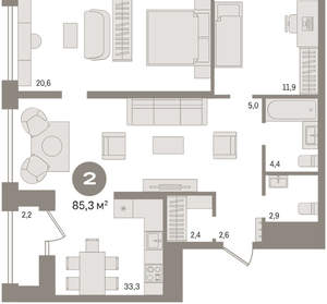 2-к квартира, вторичка, 85м2, 21/30 этаж