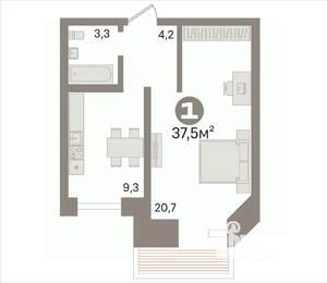 1-к квартира, вторичка, 38м2, 9/16 этаж