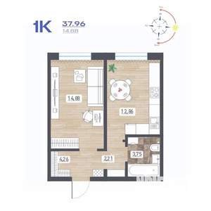 1-к квартира, строящийся дом, 38м2, 1/17 этаж