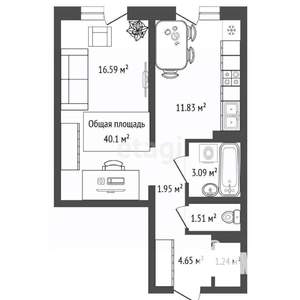 1-к квартира, вторичка, 40м2, 4/18 этаж