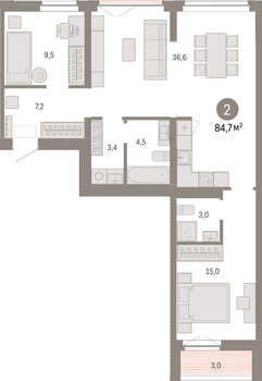 2-к квартира, вторичка, 85м2, 3/23 этаж