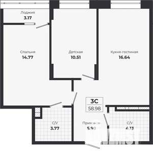 2-к квартира, строящийся дом, 56м2, 9/9 этаж