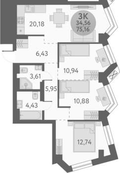 3-к квартира, вторичка, 75м2, 5/29 этаж