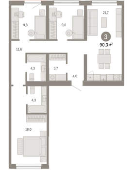 3-к квартира, вторичка, 90м2, 5/15 этаж