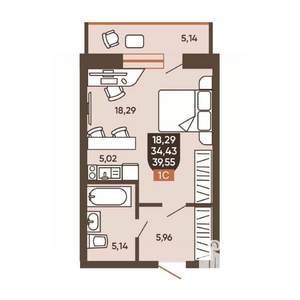 1-к квартира, вторичка, 40м2, 10/19 этаж