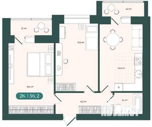 2-к квартира, вторичка, 56м2, 5/9 этаж
