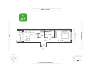 1-к квартира, вторичка, 42м2, 2/11 этаж