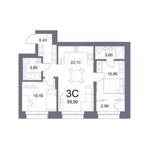 3-к квартира, вторичка, 60м2, 7/25 этаж