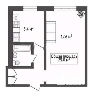 1-к квартира, вторичка, 30м2, 5/5 этаж