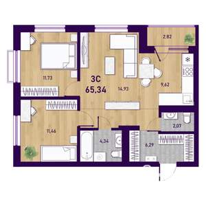 3-к квартира, вторичка, 67м2, 21/23 этаж