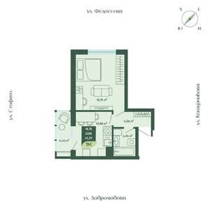 1-к квартира, строящийся дом, 42м2, 10/18 этаж