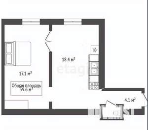 1-к квартира, вторичка, 40м2, 2/2 этаж