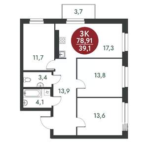 3-к квартира, вторичка, 79м2, 4/10 этаж