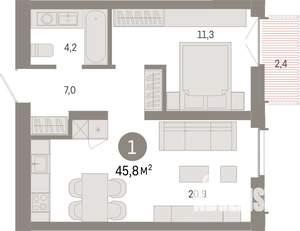 1-к квартира, вторичка, 46м2, 3/23 этаж