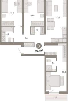 3-к квартира, вторичка, 95м2, 3/15 этаж