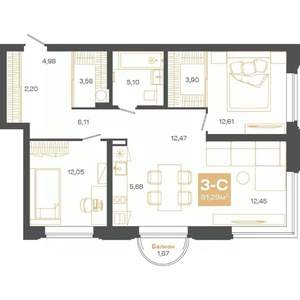 3-к квартира, вторичка, 81м2, 13/24 этаж
