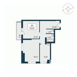 2-к квартира, вторичка, 64м2, 26/27 этаж